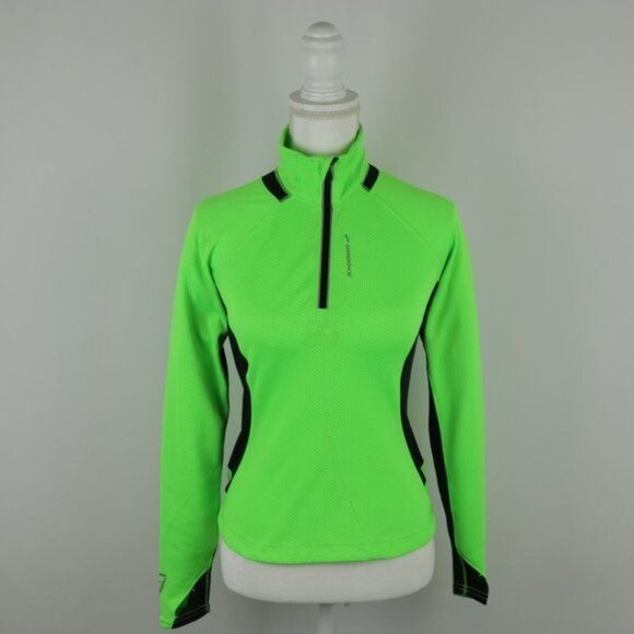Brooks Women's Small Green & Black High Visibility 1/4 Zip Athletic Pullover - Picture 1 of 8
